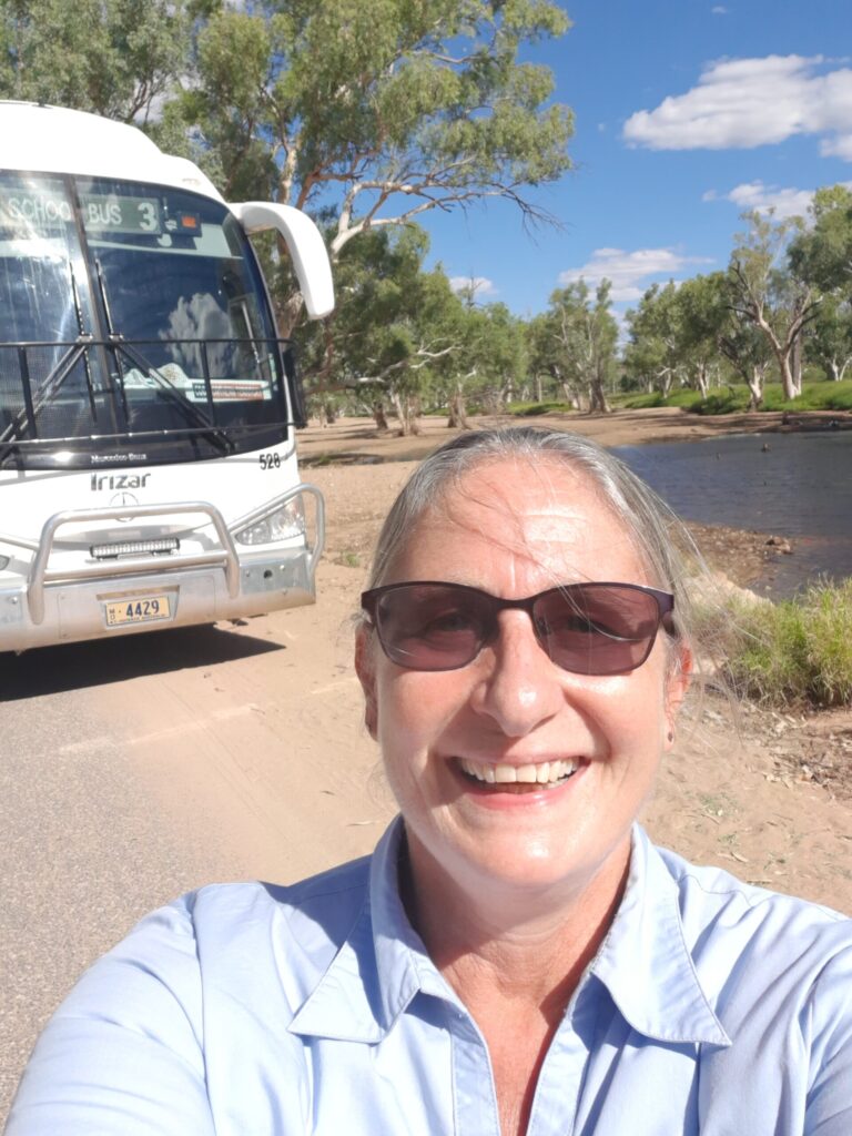 Poppy Searles selfie infront of CDC bus