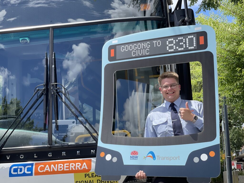 CDC Canberra driver, Joshua Cox celebrates new services and bright new brand for Greater Canberra
